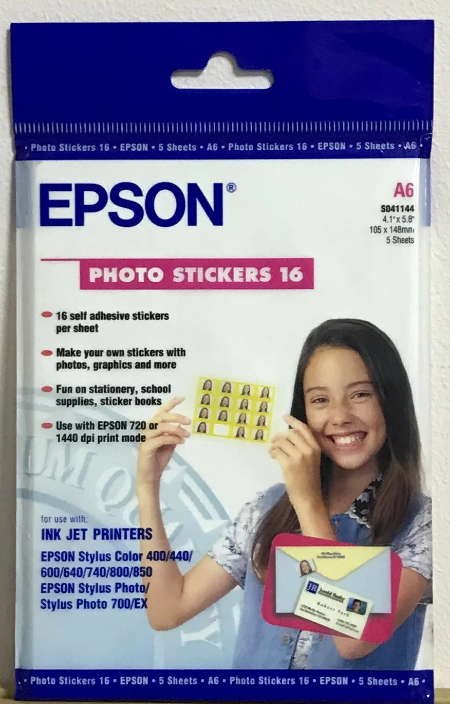 10*15 180 г, м2 5л.Фотобумага Epson (S041144) для струйных принтеров 16 STIKERS