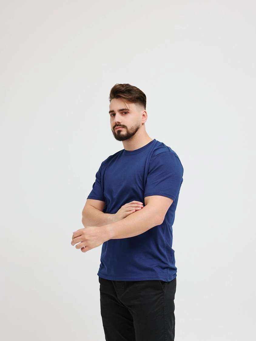 Футболка AbraTex Классическая 100% хлопок180г синяя